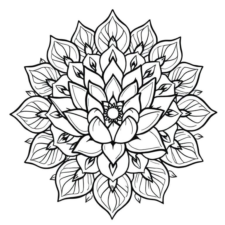 Mandala de folhas e lótus para colorir